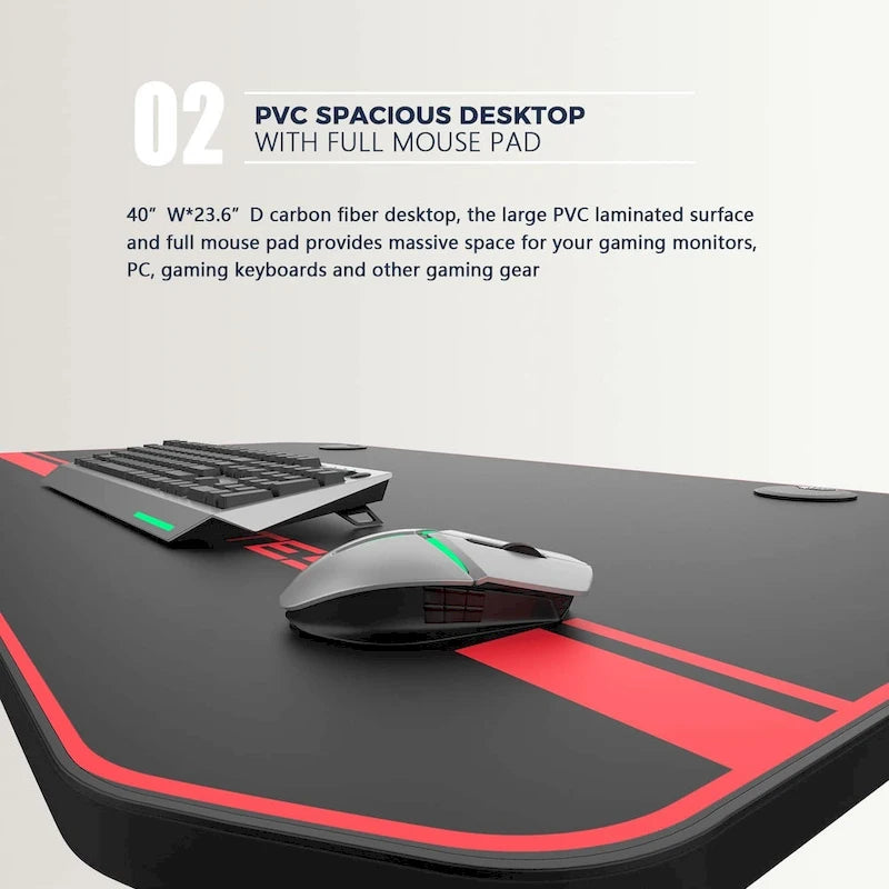 Ergonomic Gaming Desk T-Shaped Office PC Computer Desk with Full Desk Mouse Pad, Handle Rack, Cup Holder Headphone Hook