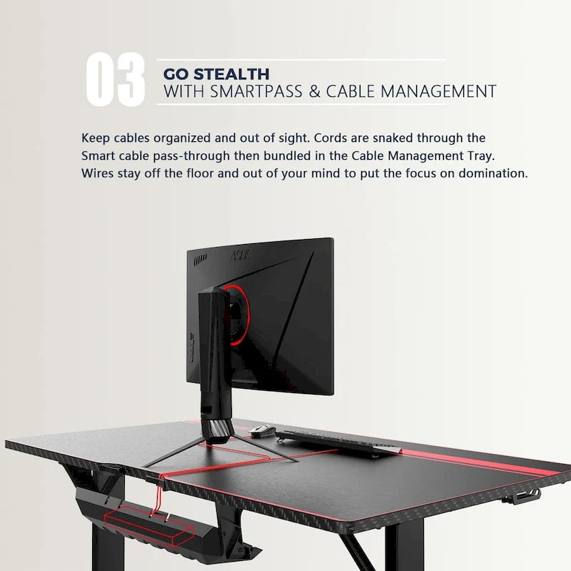 Ergonomic Gaming Desk T-Shaped Office PC Computer Desk with Full Desk Mouse Pad, Handle Rack, Cup Holder Headphone Hook
