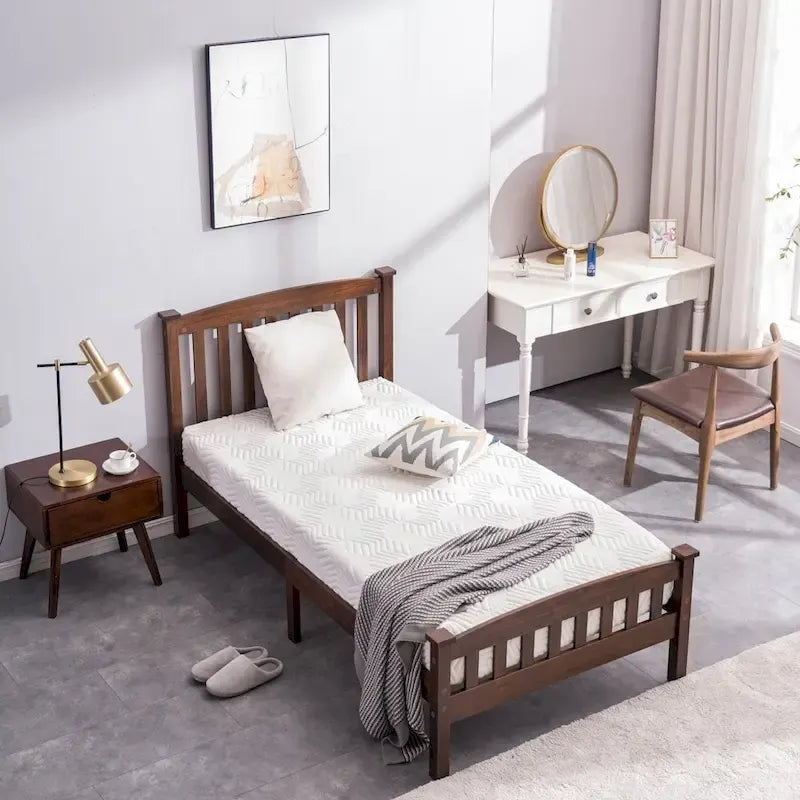 Classic Panel Bed Vertical Strip with Headboard Brown Twin/Full/Queen
