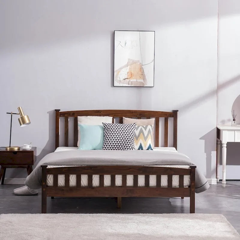 Classic Panel Bed Vertical Strip with Headboard Brown Twin/Full/Queen