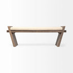 Elaine I Cream Fabric Seat w/ Brown Wood Entryway Bench - 58W x 15D x 20H
