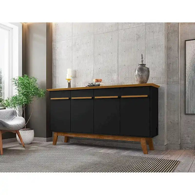 Yonkers 62.99 Sideboard with Solid Wood Legs and 2 Cabinets in Off White and Cinnamon