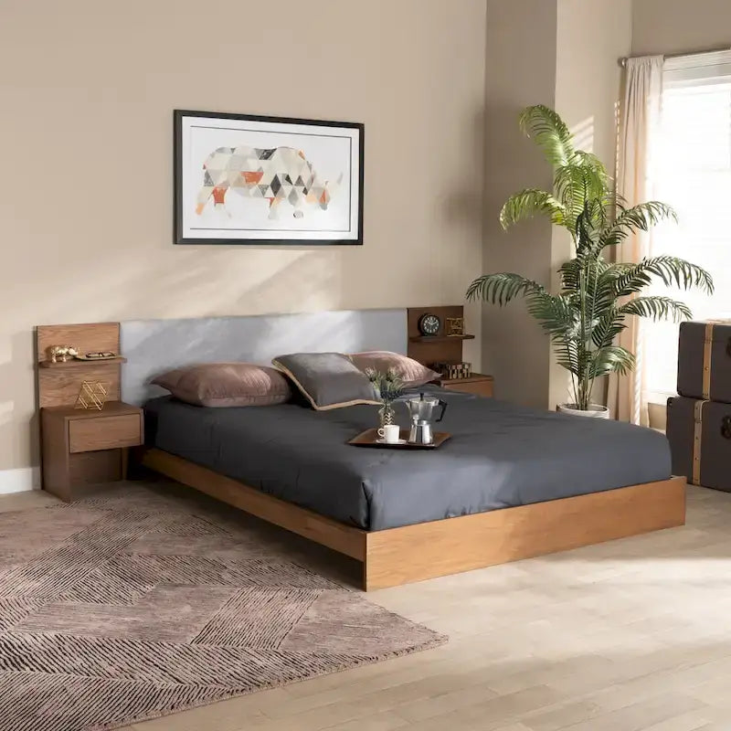 Modern and Contemporary Storage Bed with Built-In Nightstands