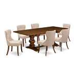 Dining Table Set- a Rectangle Dinner Table and Light Tan Linen Fabric Chairs, (Pieces Option)
