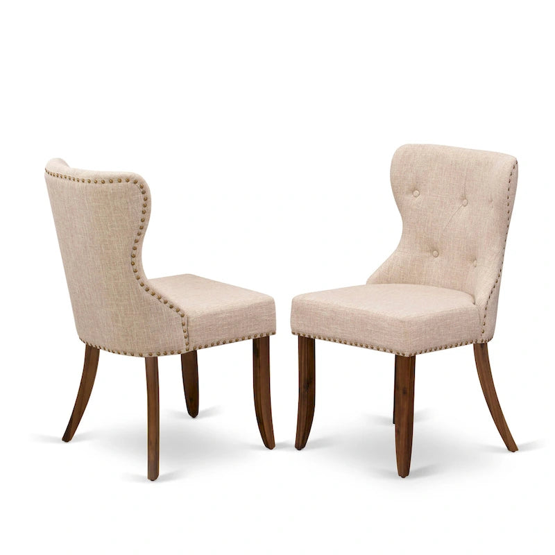 Dining Table Set- a Rectangle Dinner Table and Light Tan Linen Fabric Chairs, (Pieces Option)