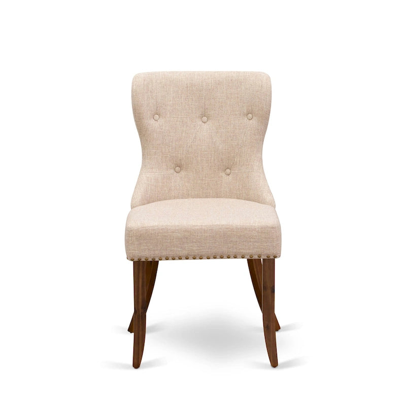 Dining Table Set- a Rectangle Dinner Table and Light Tan Linen Fabric Chairs, (Pieces Option)