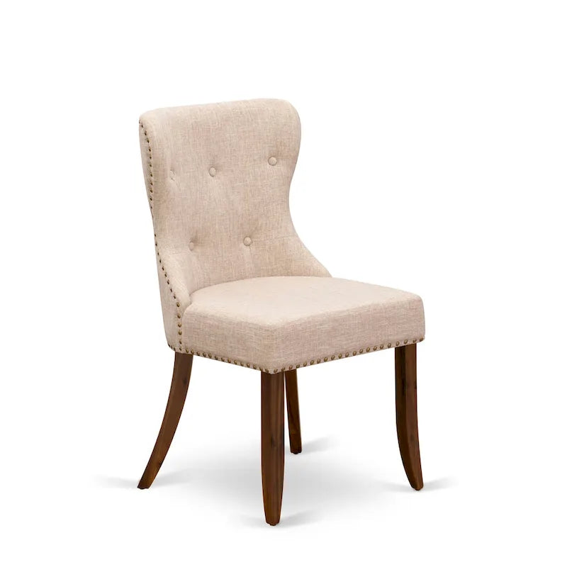 Dining Table Set- a Rectangle Dinner Table and Light Tan Linen Fabric Chairs, (Pieces Option)