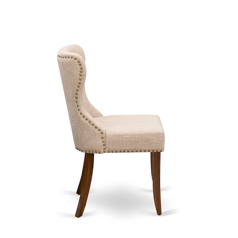 Dining Table Set- a Rectangle Dinner Table and Light Tan Linen Fabric Chairs, (Pieces Option)