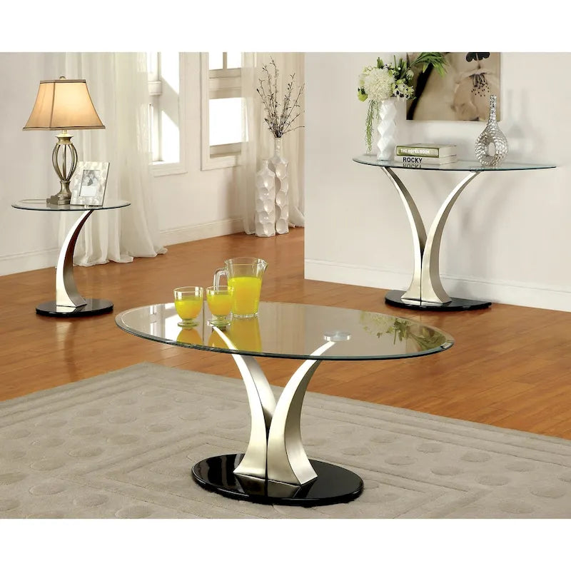 Wuct Modern Silver 46-inch Metal Half-moon Pedestal Sofa Table with Glass Top