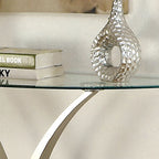 Wuct Modern Silver 46-inch Metal Half-moon Pedestal Sofa Table with Glass Top
