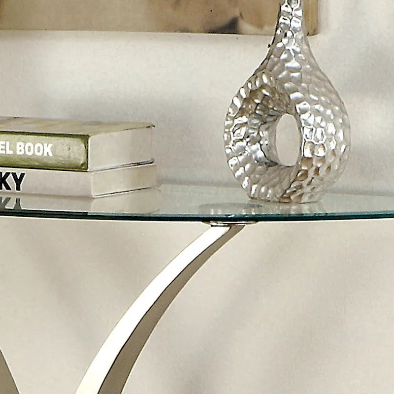 Wuct Modern Silver 46-inch Metal Half-moon Pedestal Sofa Table with Glass Top