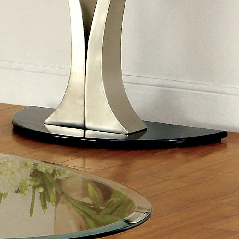 Wuct Modern Silver 46-inch Metal Half-moon Pedestal Sofa Table with Glass Top