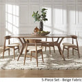 ·Dark Walnut Finish Rectangular Dining Set - Curved Back Chairs