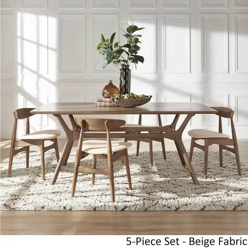 ·Dark Walnut Finish Rectangular Dining Set - Curved Back Chairs
