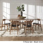 ·Dark Walnut Finish Rectangular Dining Set - Curved Back Chairs