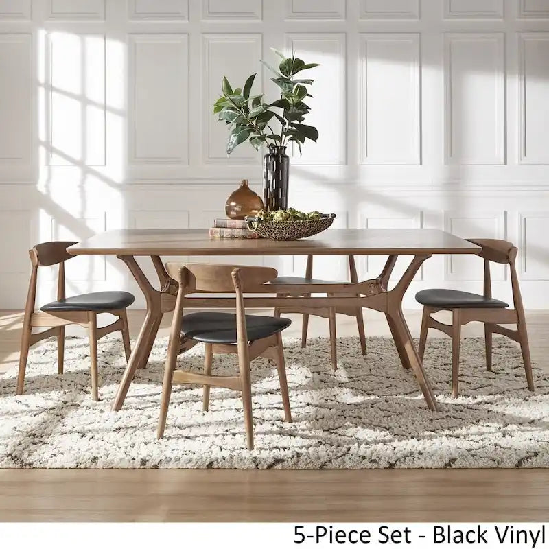 ·Dark Walnut Finish Rectangular Dining Set - Curved Back Chairs