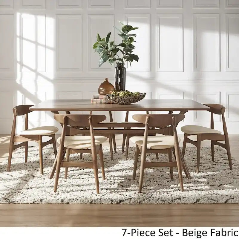 ·Dark Walnut Finish Rectangular Dining Set - Curved Back Chairs