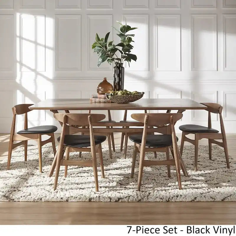 ·Dark Walnut Finish Rectangular Dining Set - Curved Back Chairs