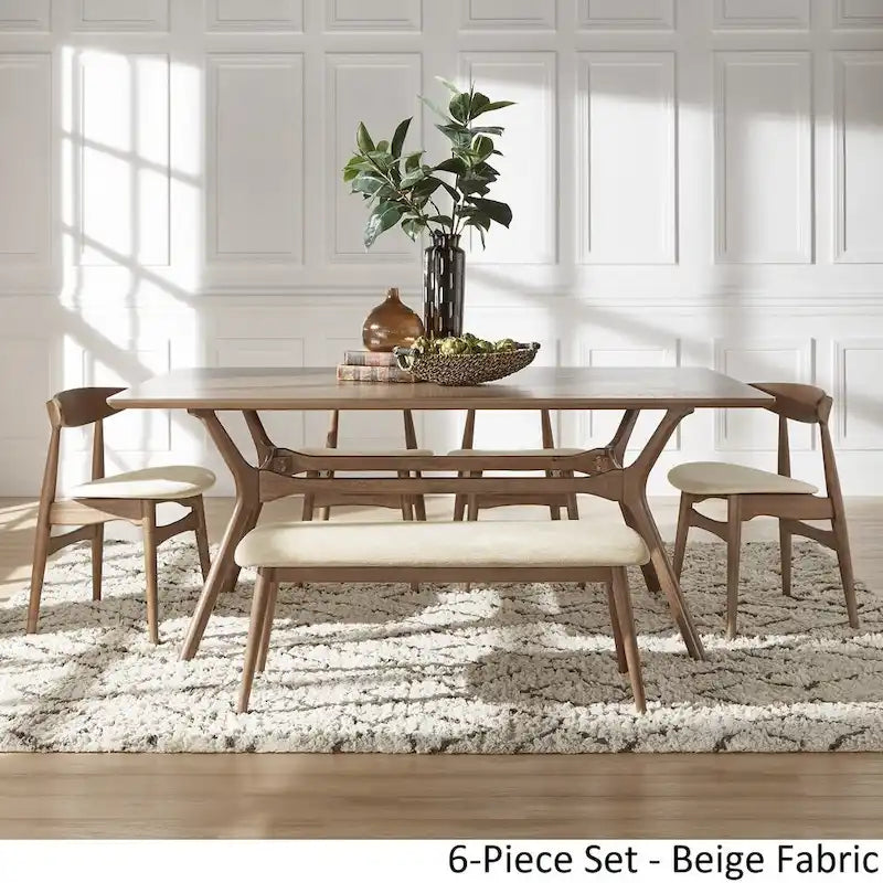 ·Dark Walnut Finish Rectangular Dining Set - Curved Back Chairs