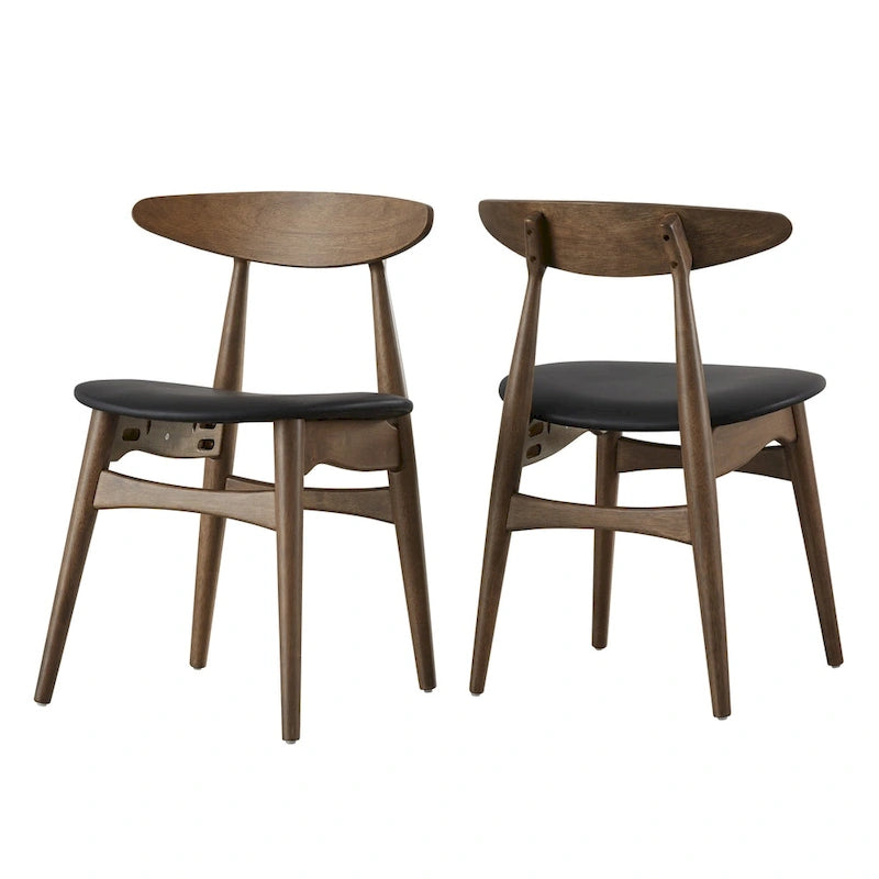 ·Dark Walnut Finish Rectangular Dining Set - Curved Back Chairs