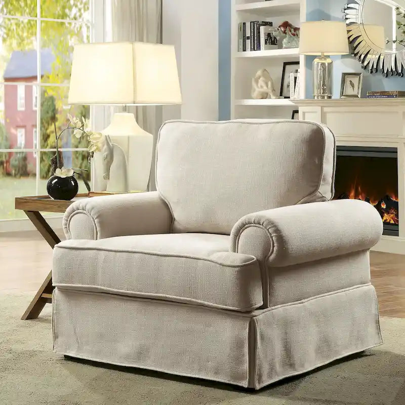 Cupa Transitional Linen Fabric Padded Accent Chair