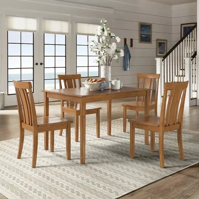 48-Inch Rectangular Oak Finish 5-Piece Dining Set
