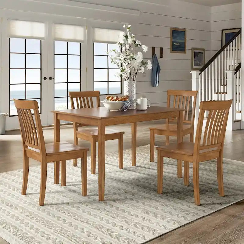 48-Inch Rectangular Oak Finish 5-Piece Dining Set