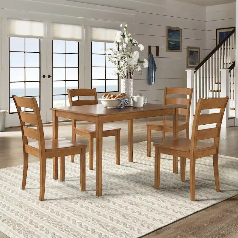 48-Inch Rectangular Oak Finish 5-Piece Dining Set