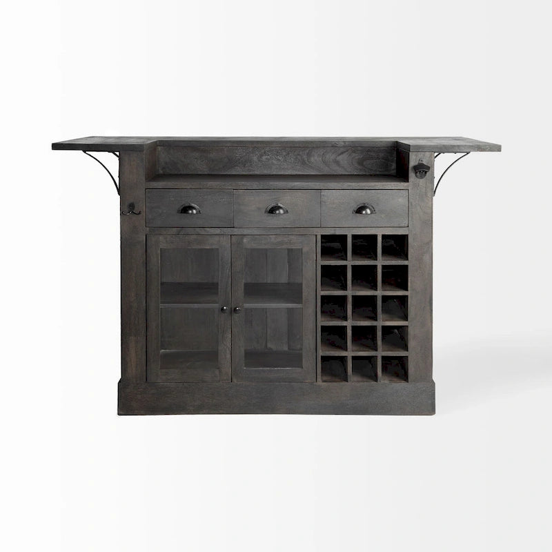 Cheers Dark Brown Solid Wood w/Wine Bottle Storage Kitchen Island - 67.8L x 29.0W x 42.5H