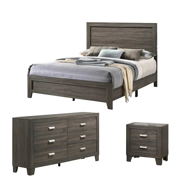 Anastasia 3-piece Solid Grey Bedroom Set