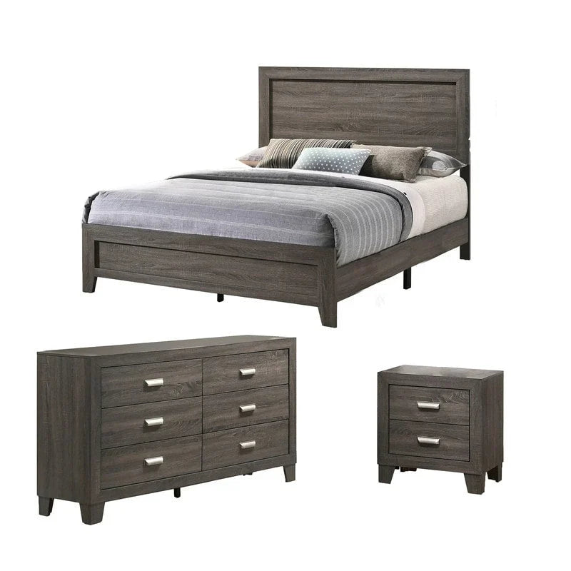 Anastasia 3-piece Solid Grey Bedroom Set
