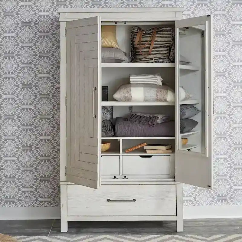 Modern Farmhouse Flea Market White Distressed Armoire