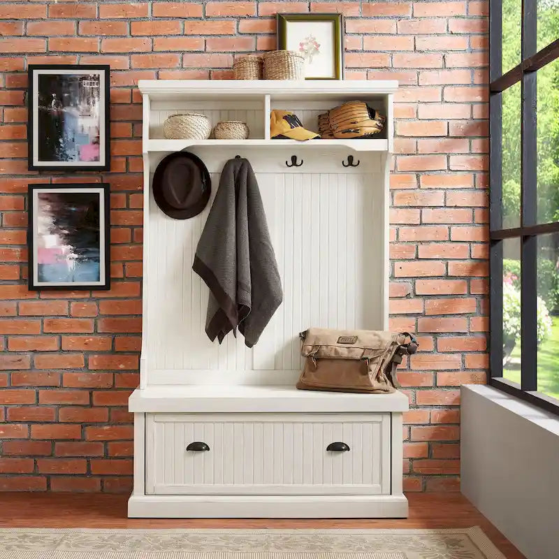 Crosley Seaside Distressed White Hall Tree