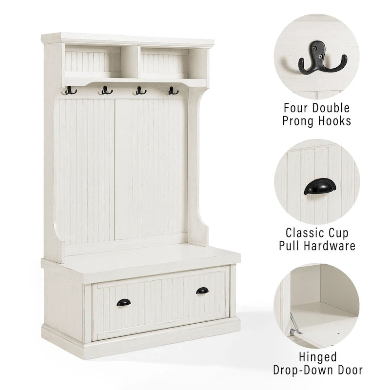 Crosley Seaside Distressed White Hall Tree