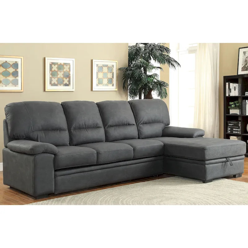 Werr Contemporary Faux Nabuck Fabric Sleeper Sectional with Storage Under Chaise