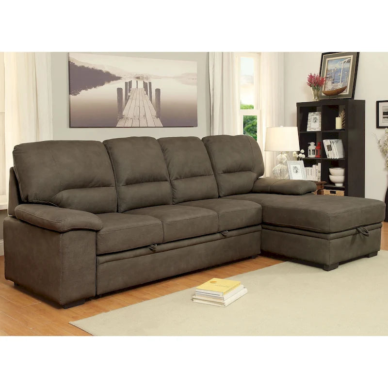 Werr Contemporary Faux Nabuck Fabric Sleeper Sectional with Storage Under Chaise