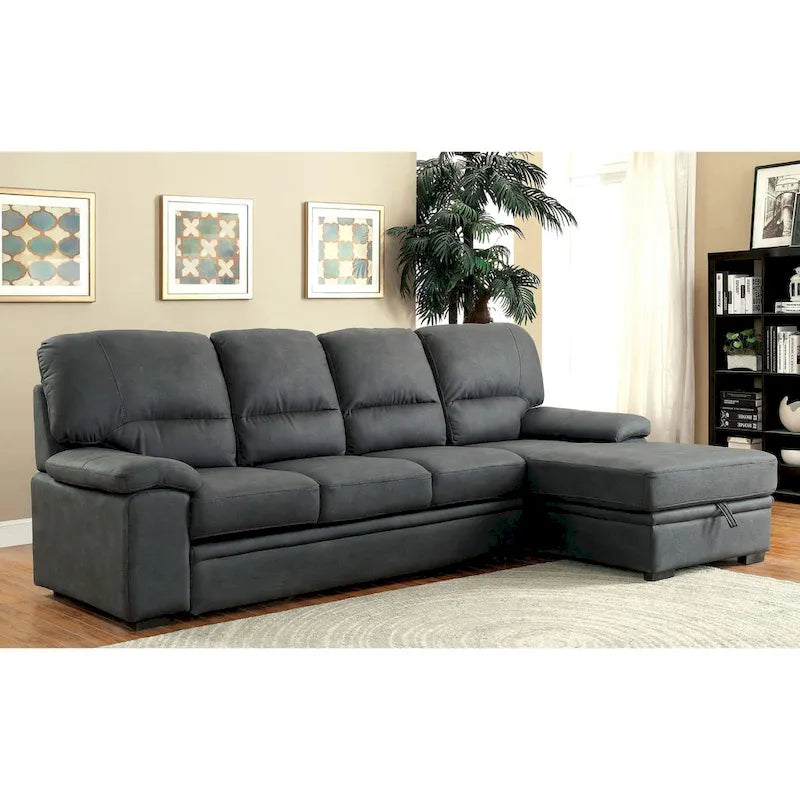 Werr Contemporary Faux Nabuck Fabric Sleeper Sectional with Storage Under Chaise