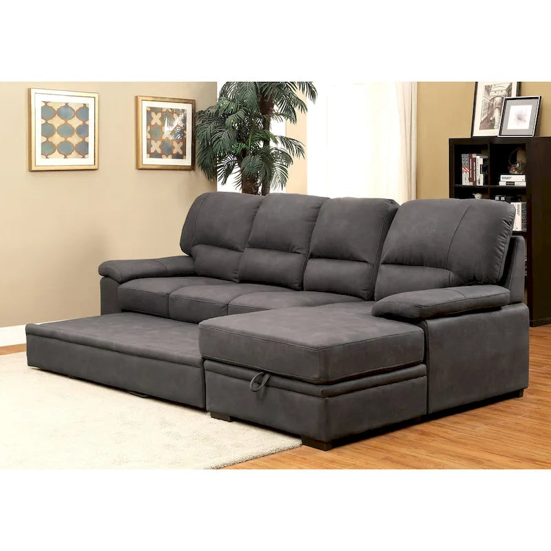 Werr Contemporary Faux Nabuck Fabric Sleeper Sectional with Storage Under Chaise