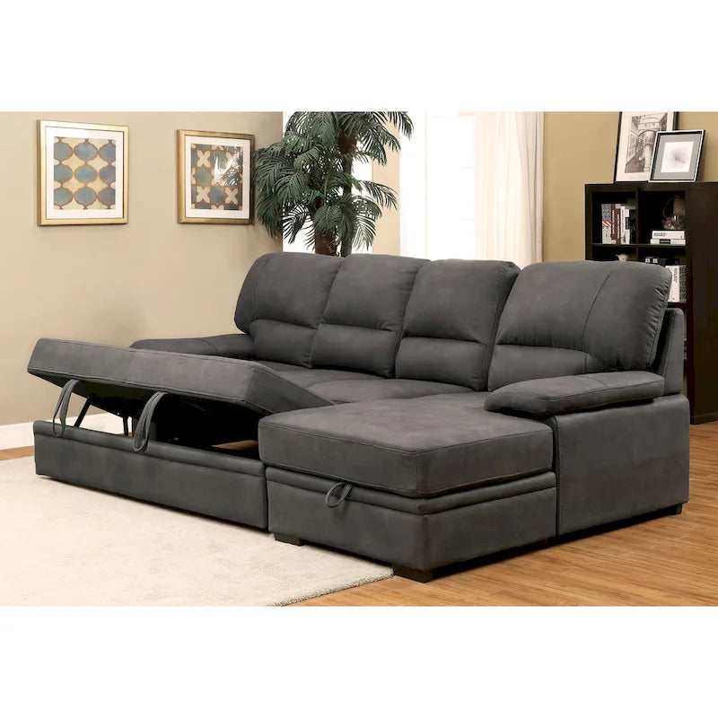 Werr Contemporary Faux Nabuck Fabric Sleeper Sectional with Storage Under Chaise
