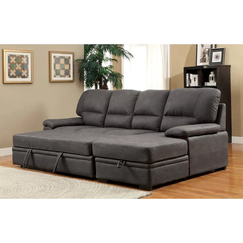 Werr Contemporary Faux Nabuck Fabric Sleeper Sectional with Storage Under Chaise