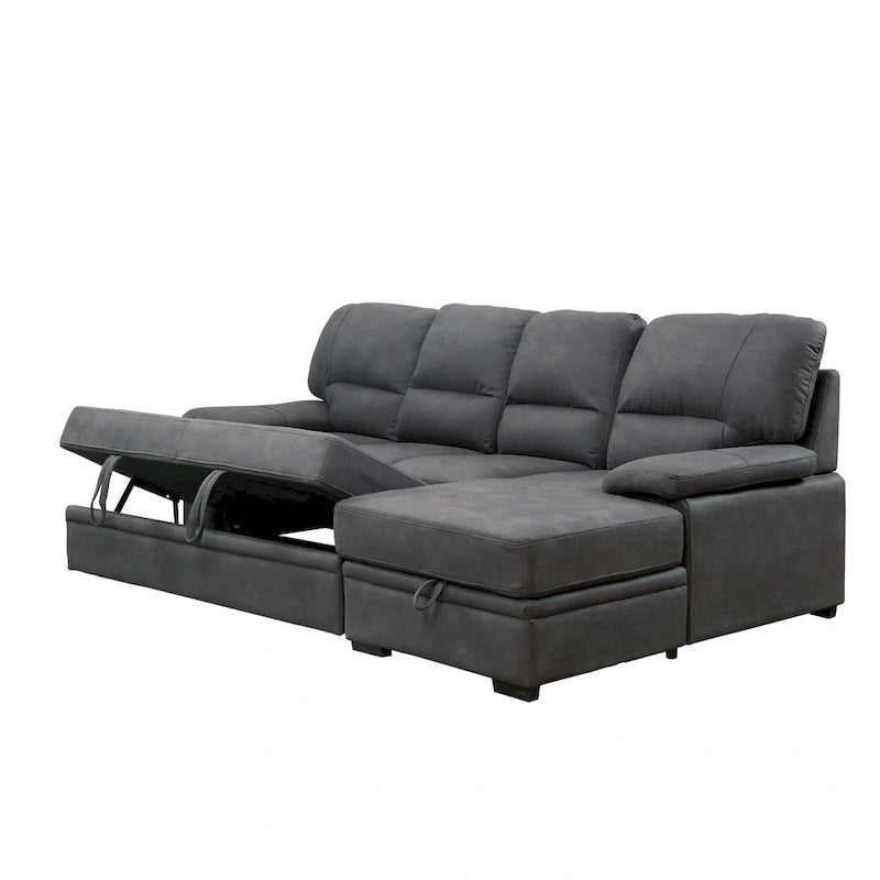Werr Contemporary Faux Nabuck Fabric Sleeper Sectional with Storage Under Chaise
