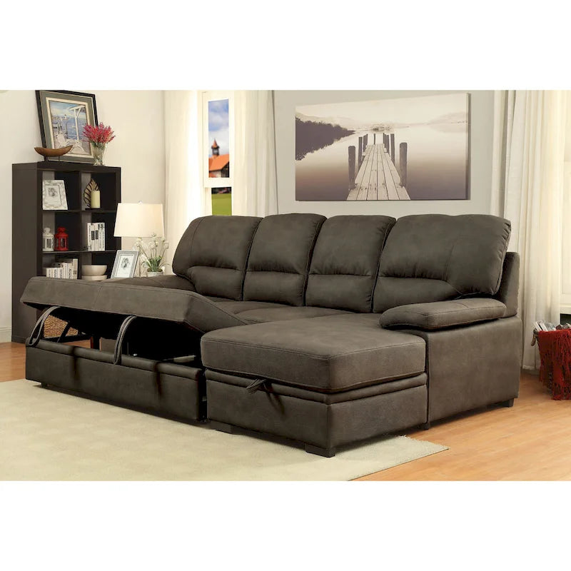 Werr Contemporary Faux Nabuck Fabric Sleeper Sectional with Storage Under Chaise