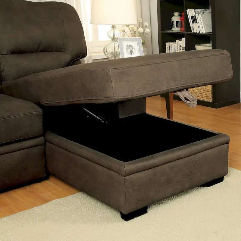 Werr Contemporary Faux Nabuck Fabric Sleeper Sectional with Storage Under Chaise