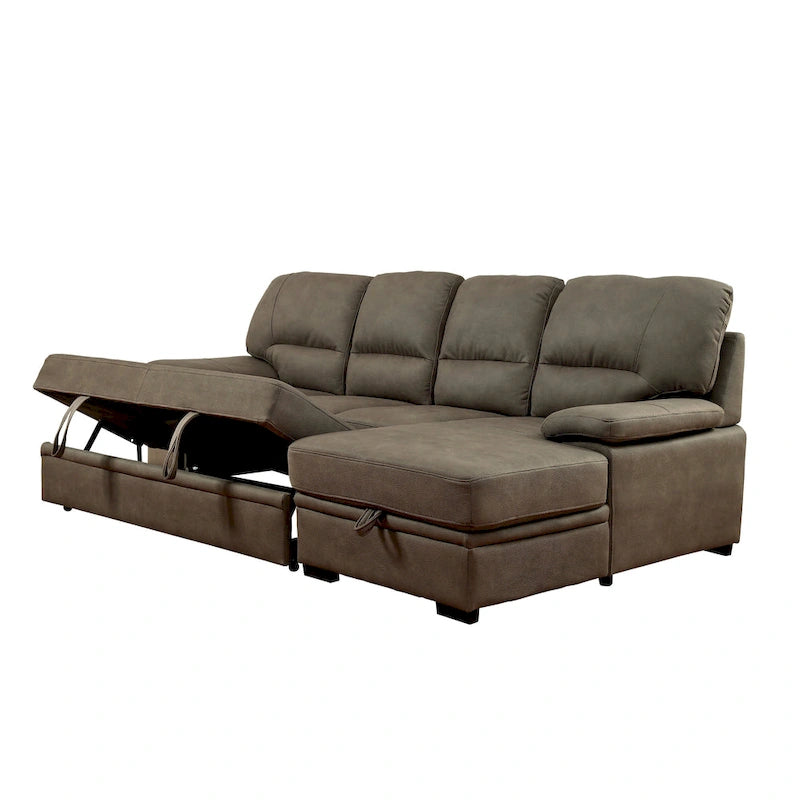 Werr Contemporary Faux Nabuck Fabric Sleeper Sectional with Storage Under Chaise
