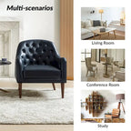 Melisa Classic Genuine Leather Wood Legs Barrel Chair With Tufted Back Set Of 2 By HULALA HOME