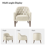 Melisa Classic Genuine Leather Wood Legs Barrel Chair With Tufted Back Set Of 2 By HULALA HOME