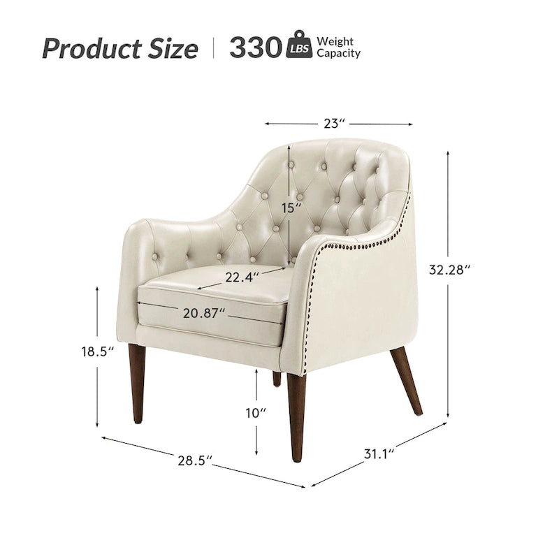 Melisa Classic Genuine Leather Wood Legs Barrel Chair With Tufted Back Set Of 2 By HULALA HOME