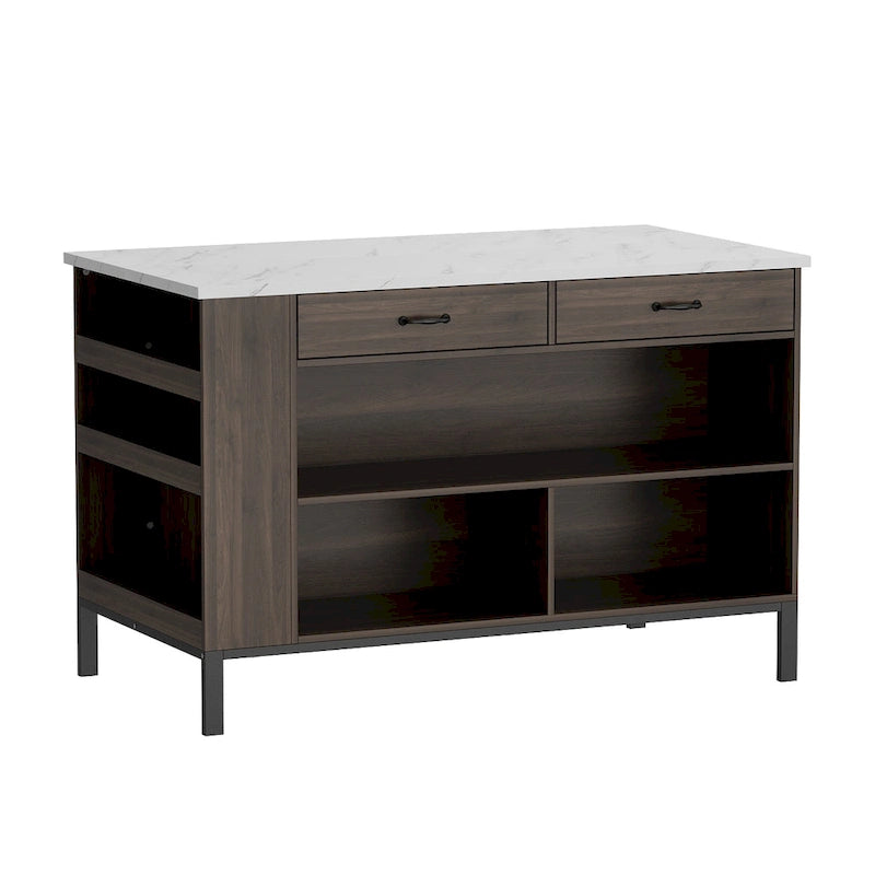 55.1W Buffet Kitchen Island Cabinet with Open Shelves Two Drawers