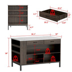 55.1W Buffet Kitchen Island Cabinet with Open Shelves Two Drawers