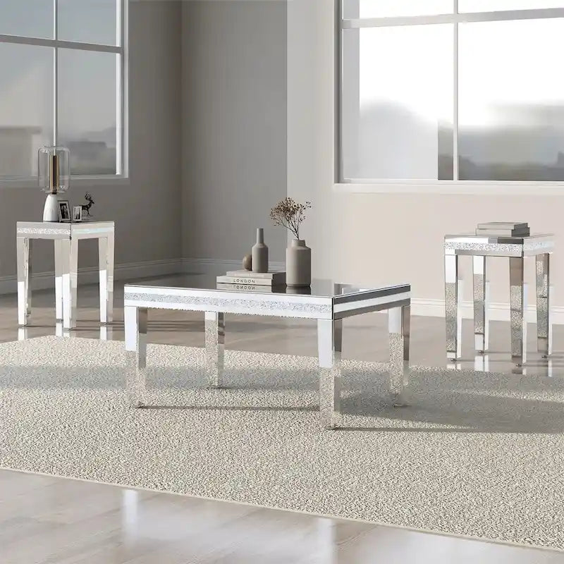 Merax Modern Glass Mirrored Coffee Table Sets(Set of 3)